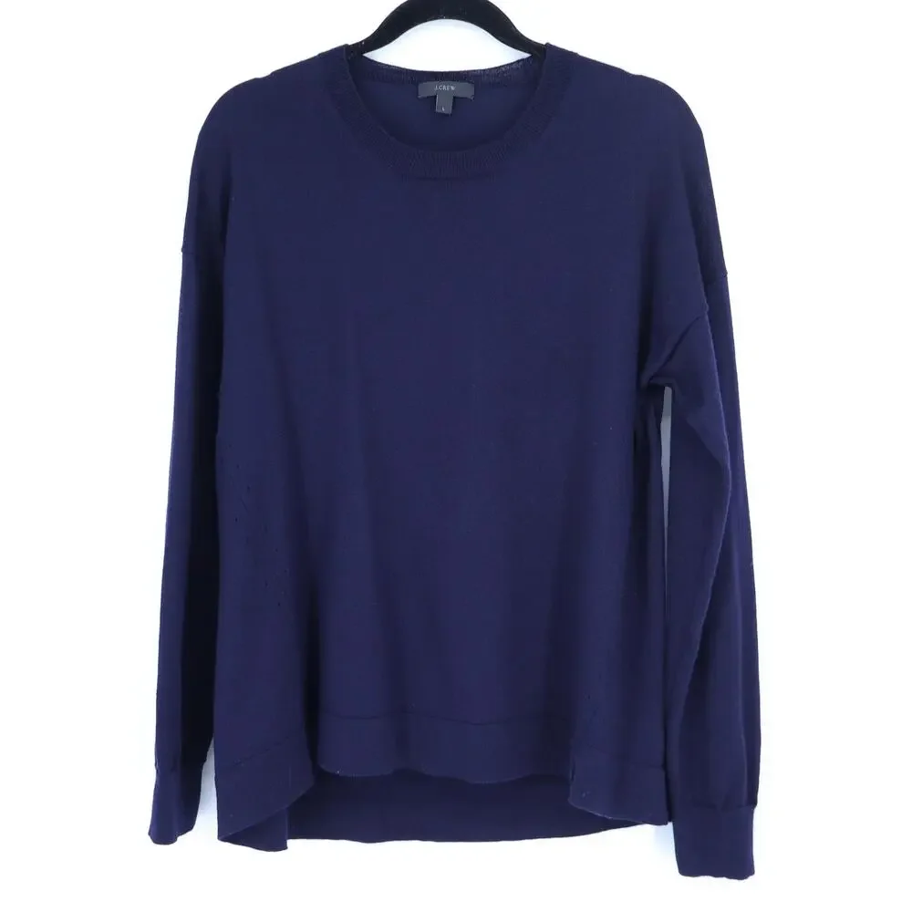 J. CREW Merino Wool Pullover Sweater Navy Lightweight Long Sleeve Women's L